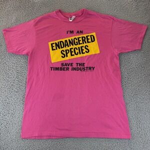 Vintage Endangered Species Shirt Mens‎ Large Pink Timber Industry Hanes 90s USA
